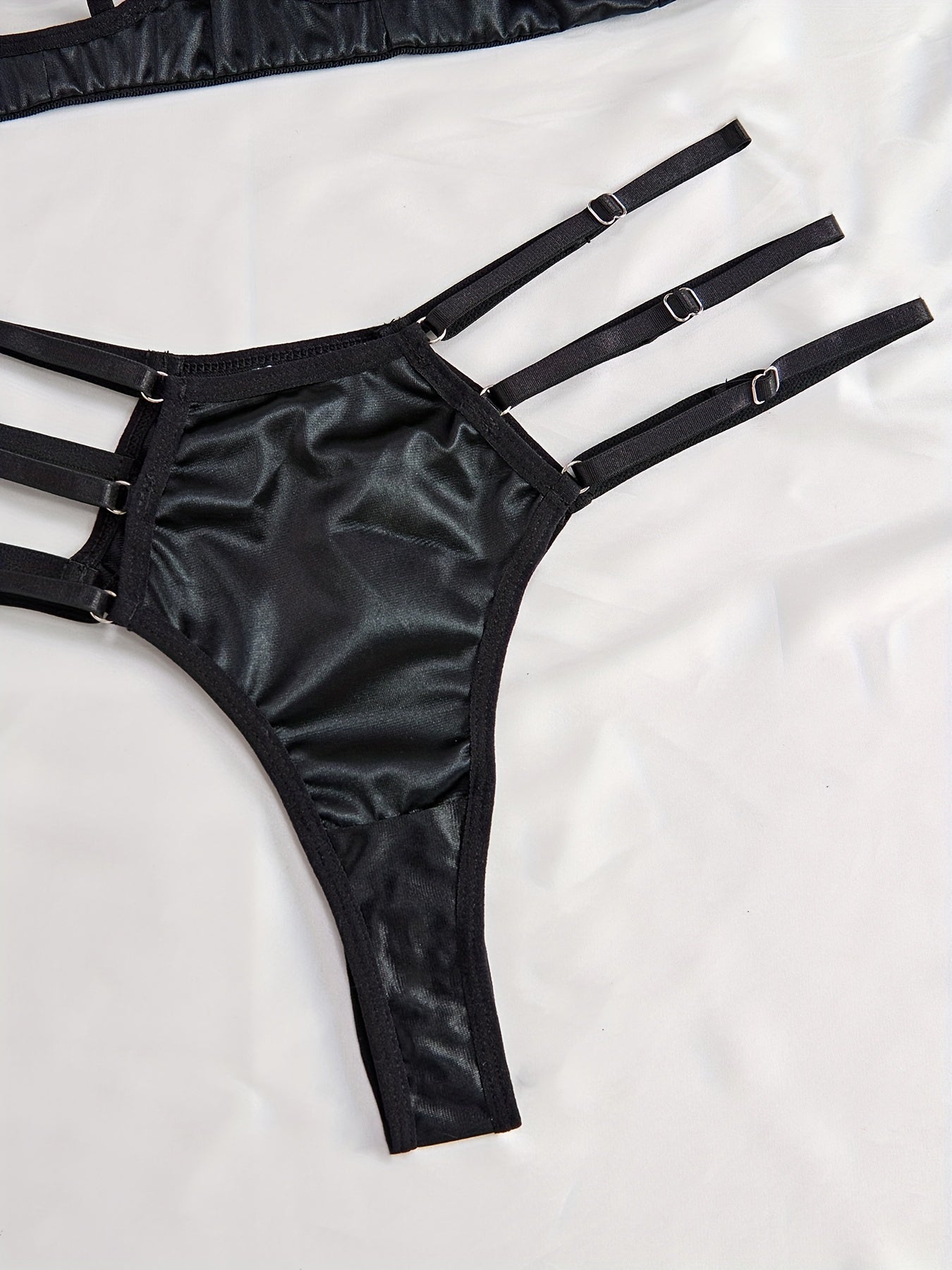 Women's Spaghetti Strap Open Back Lingerie Set with Hollow Bra and Thong