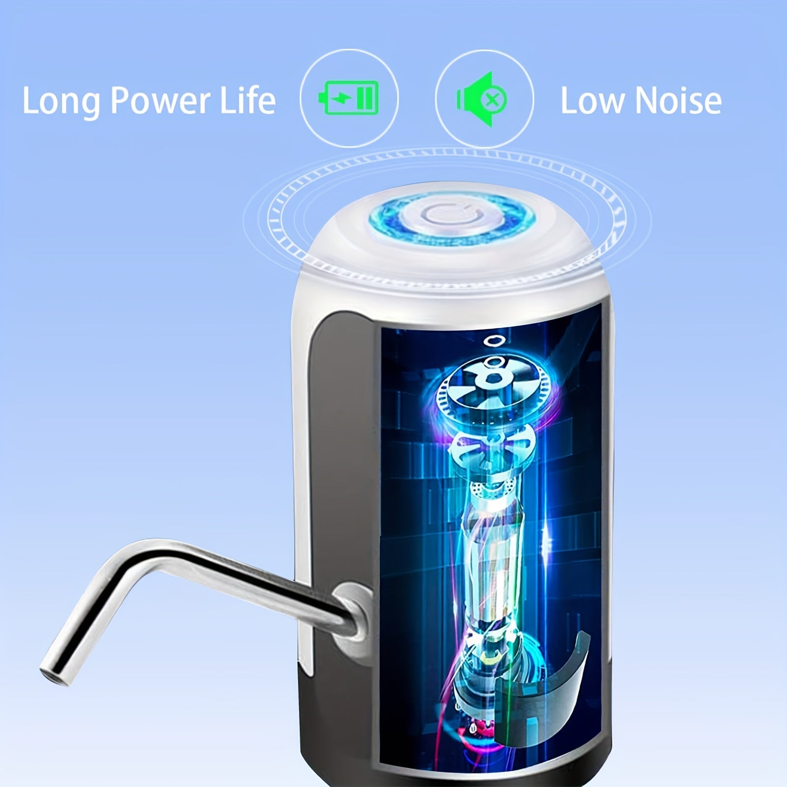 Rechargeable Electric Water Bottle Pump for 11.36-18.93L Bottles Portable Dispenser with Blue LED Lights