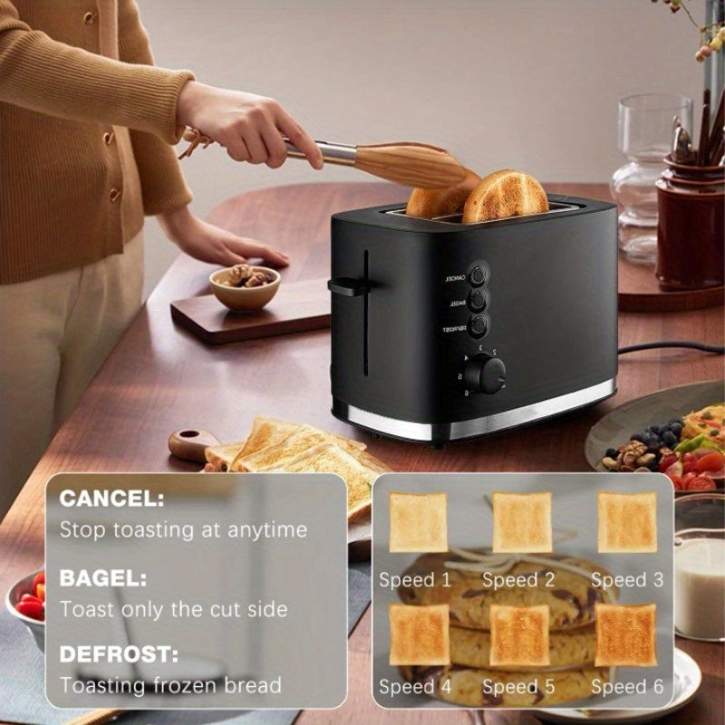 Тостер на 2 ломтика с широким отверстием, 6 уровней обжарки, съемный поддон для крошек