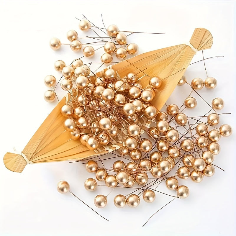 100 Pieces Gold and Silver Fruit Ornaments for Holiday Cake Decorations