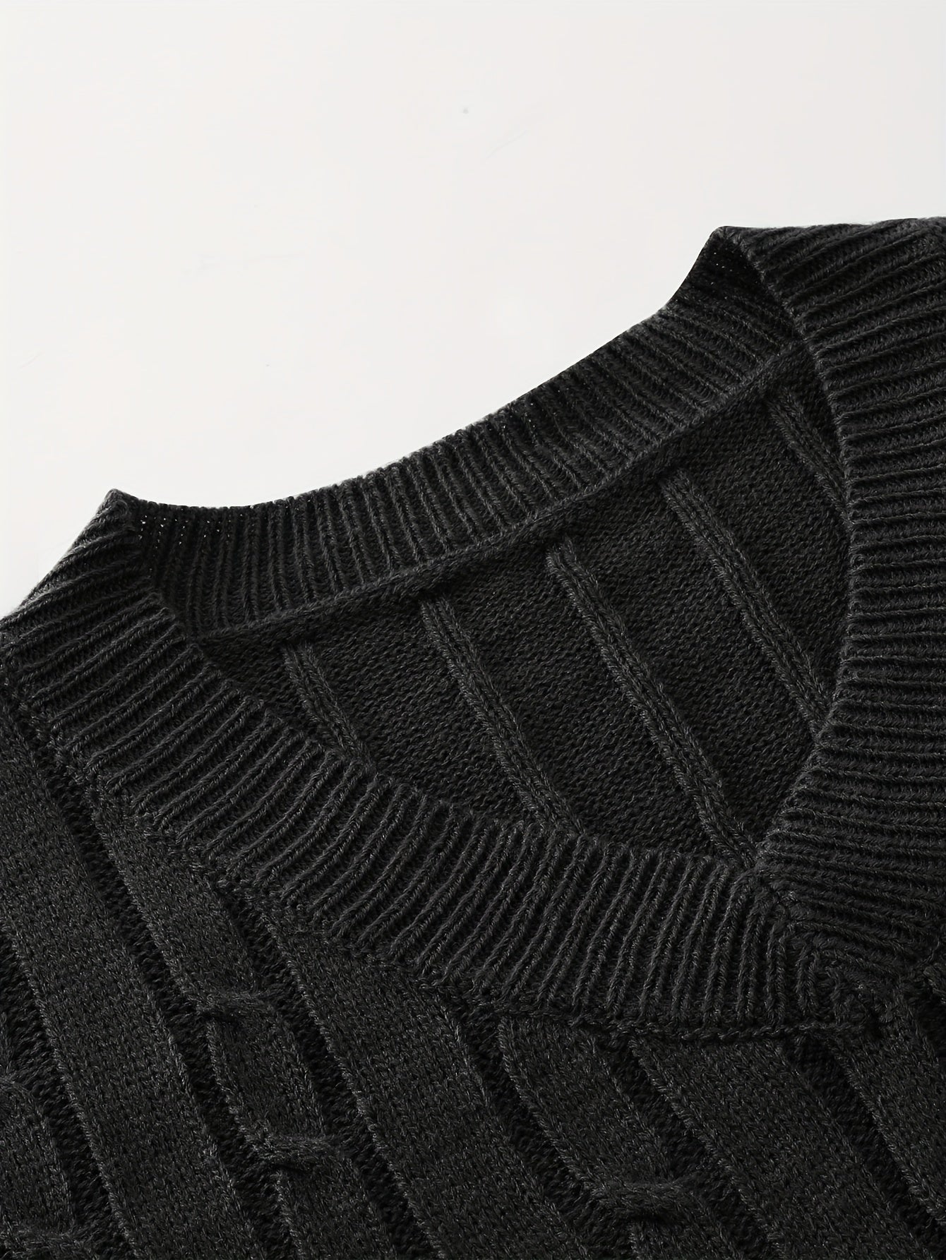 Plus Size Cable Knit Sweater V Neck Long Sleeve Fall Winter Women