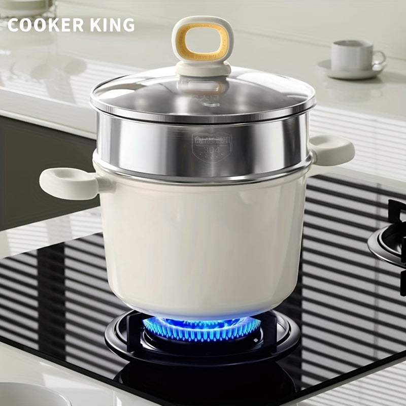 Cazo antiadherente de 22.1cm con vaporera, 5L, verde, compatible con inducción