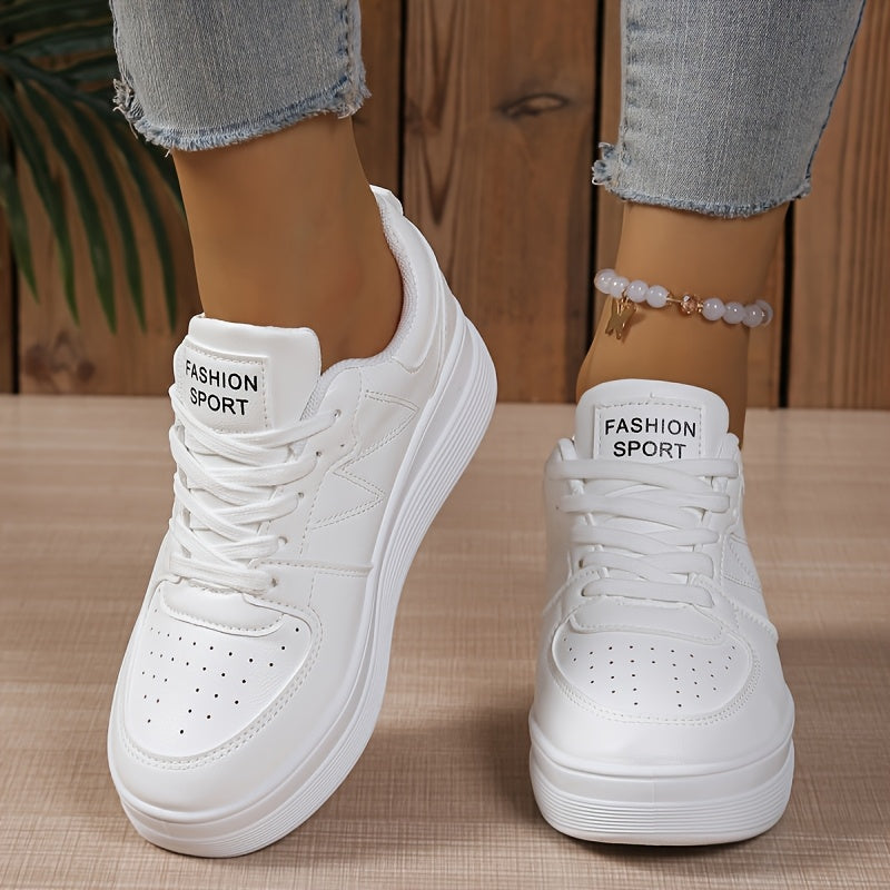 Women White Casual Sneakers Rubber Sole Low-Top Lace-Up Comfortable Footwear