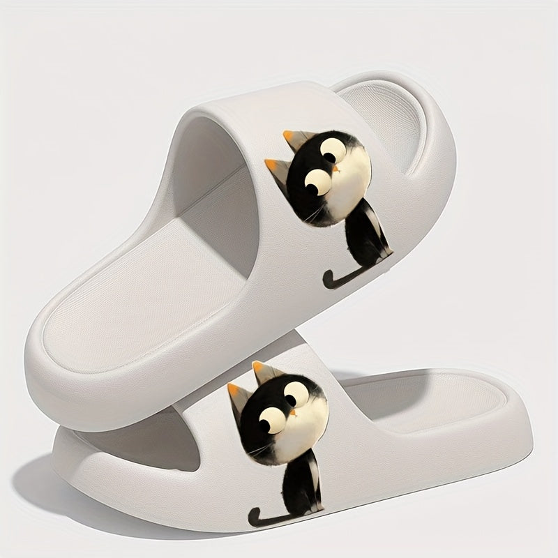Women's Cat Slip-On Slippers EVA Indoor Outdoor House Shoes Black