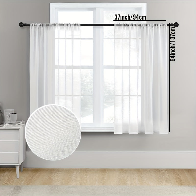 Juego de 2 cortinas de cocina semi-translúcidas con textura de lino blancas para cafetería, sala de estar y dormitorio
