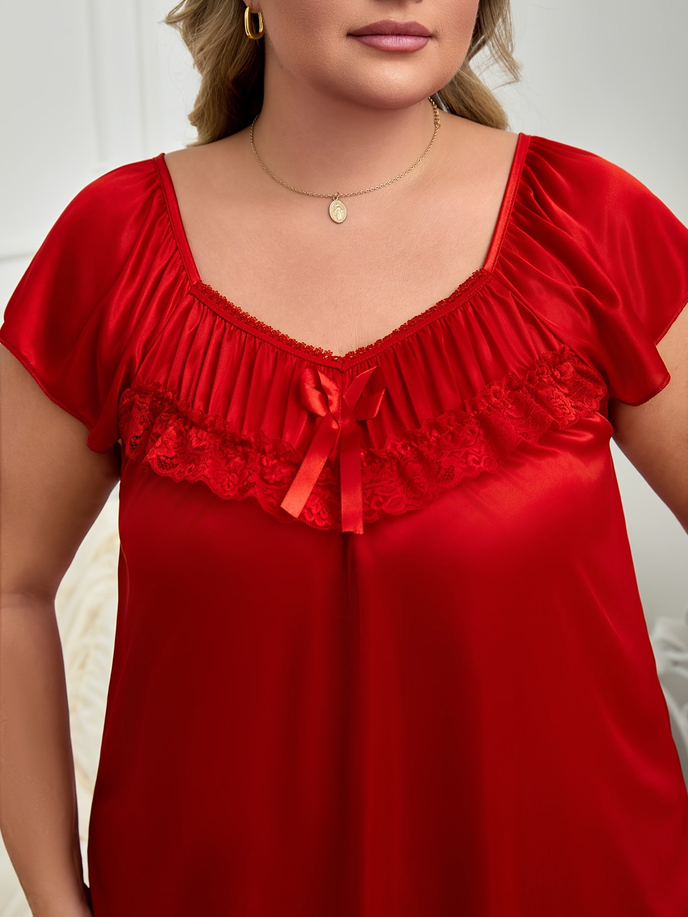 Women's Pajama Set with Bow Detail Polyester Elastane Short Sleeve Top and Shorts