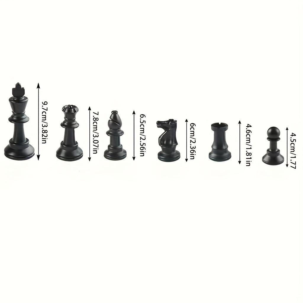 Plastic Chess Set 32 Pieces Black and White King 97mm for Game Entertainment