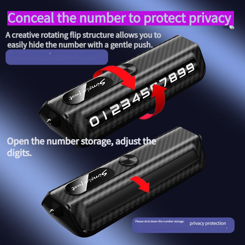 ABS Car Parking Number Plate with Safety Hammer and Mobile Phone Window Breaker Universal Fit