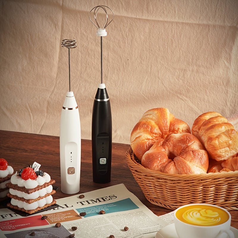 Electric Milk Frother Handheld with 3-Speed Adjustable USB Rechargeable and Stainless Steel Whisks