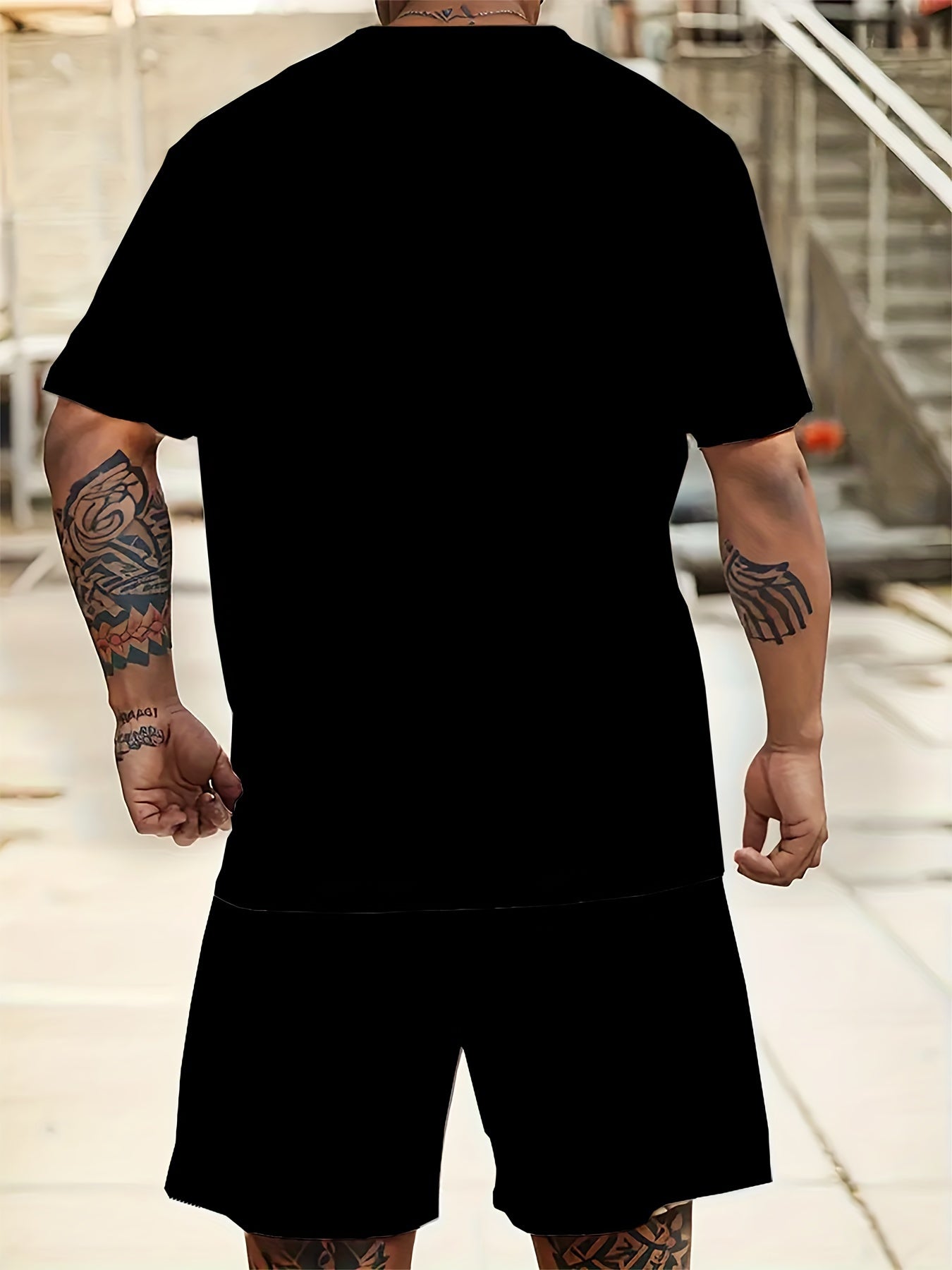 Plus Size Men's Bear Graphic T-Shirt and Shorts Set for Summer Outdoor Sports