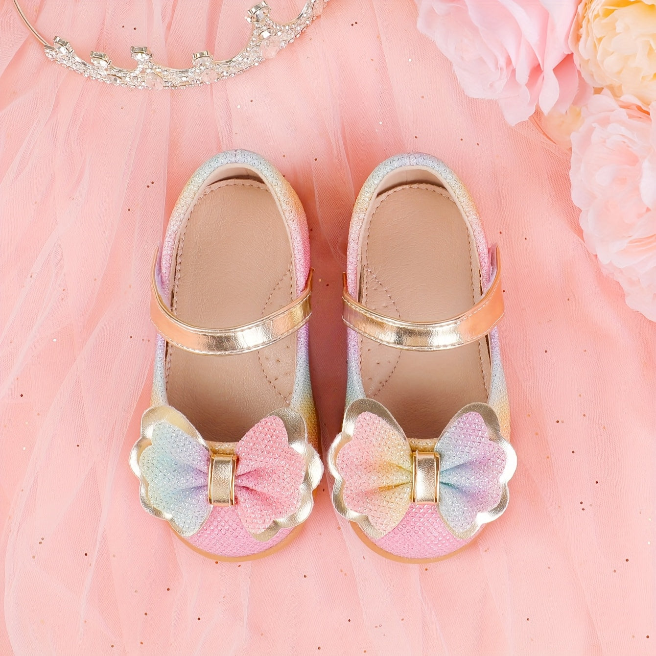 Girls' Mary Jane Flats Rainbow Bow Lightweight Casual Party Indoor Shoes