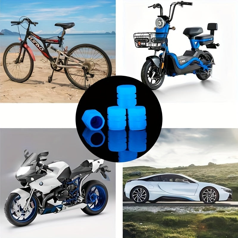 Juego de 4 tapas de válvula de neumático con luz que brilla en la oscuridad, cubiertas protectoras de plástico para vehículos