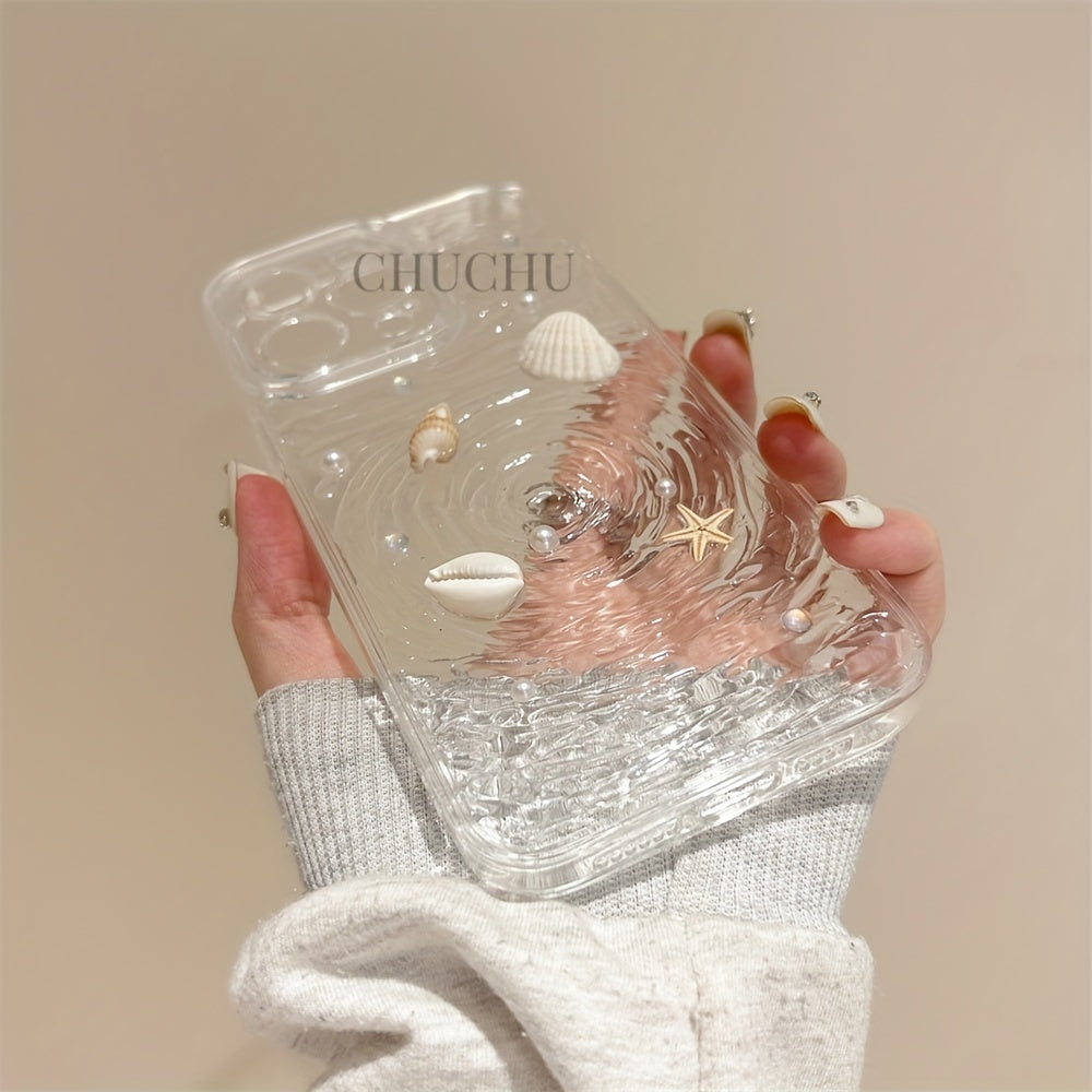 Clear Silicone Phone Case for iPhone Seashell Starfish Conch Pearl Design