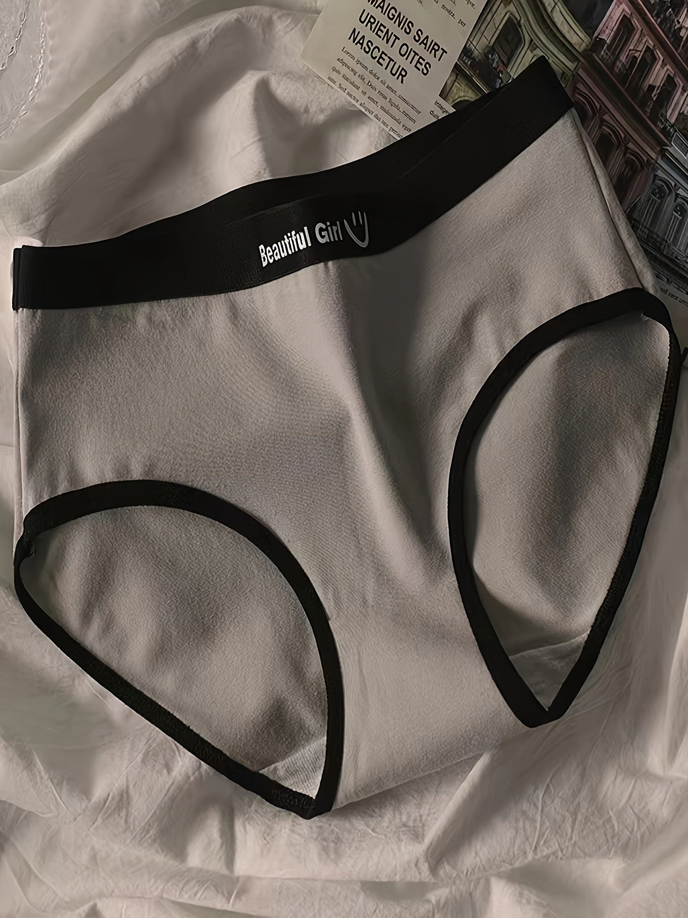 Women's Seamless Breathable Cotton Period Panties 3-Pack Black White Joyful Face Design