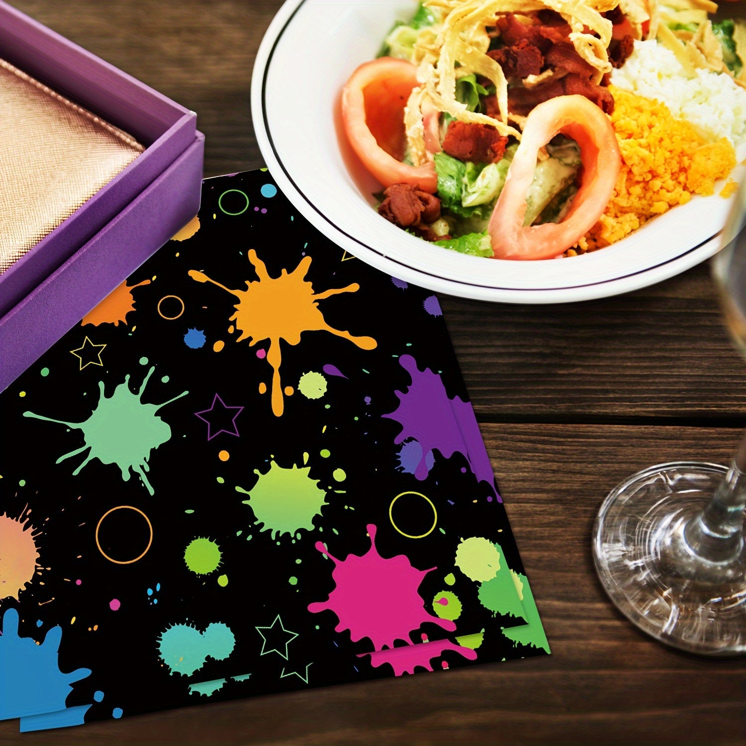 Rainbow Neon Glow Party Napkins Disposable Paper for Birthday, Festival, Soccer