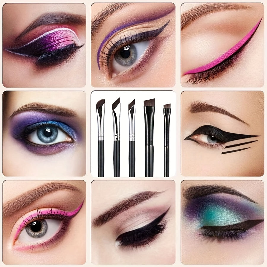 5-Piece Eye Makeup Brush Set with Sickle-Shaped and Angled Eyeliner Brushes for Travel and Gifting