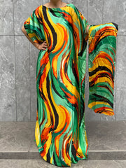 Plus Size Floral Pattern Longline Dress Short Sleeve Crew Neck Summer Clothing