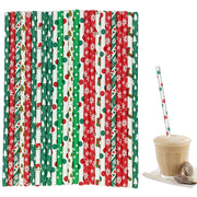 Set of 25 Christmas Holiday Pattern Disposable Paper Straws for Parties and Celebrations