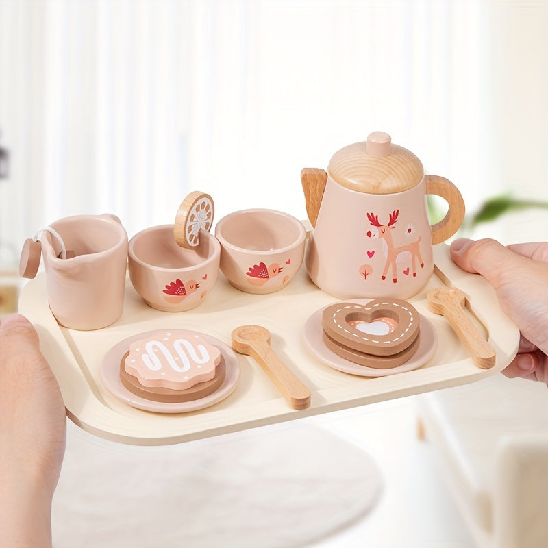 Children's Wooden Tea Set for Girls Kids Role-Playing Toy Kitchen Pretend Play