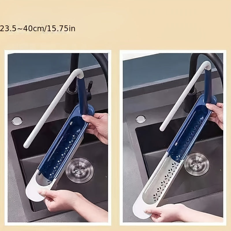 Organizador de fregadero de cocina de plástico con cesta de drenaje ajustable y soporte para paños