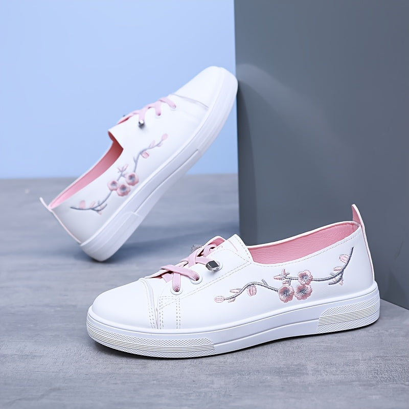Women’s Floral Embroidery Sneakers Casual Slip-On Microfiber All-Season