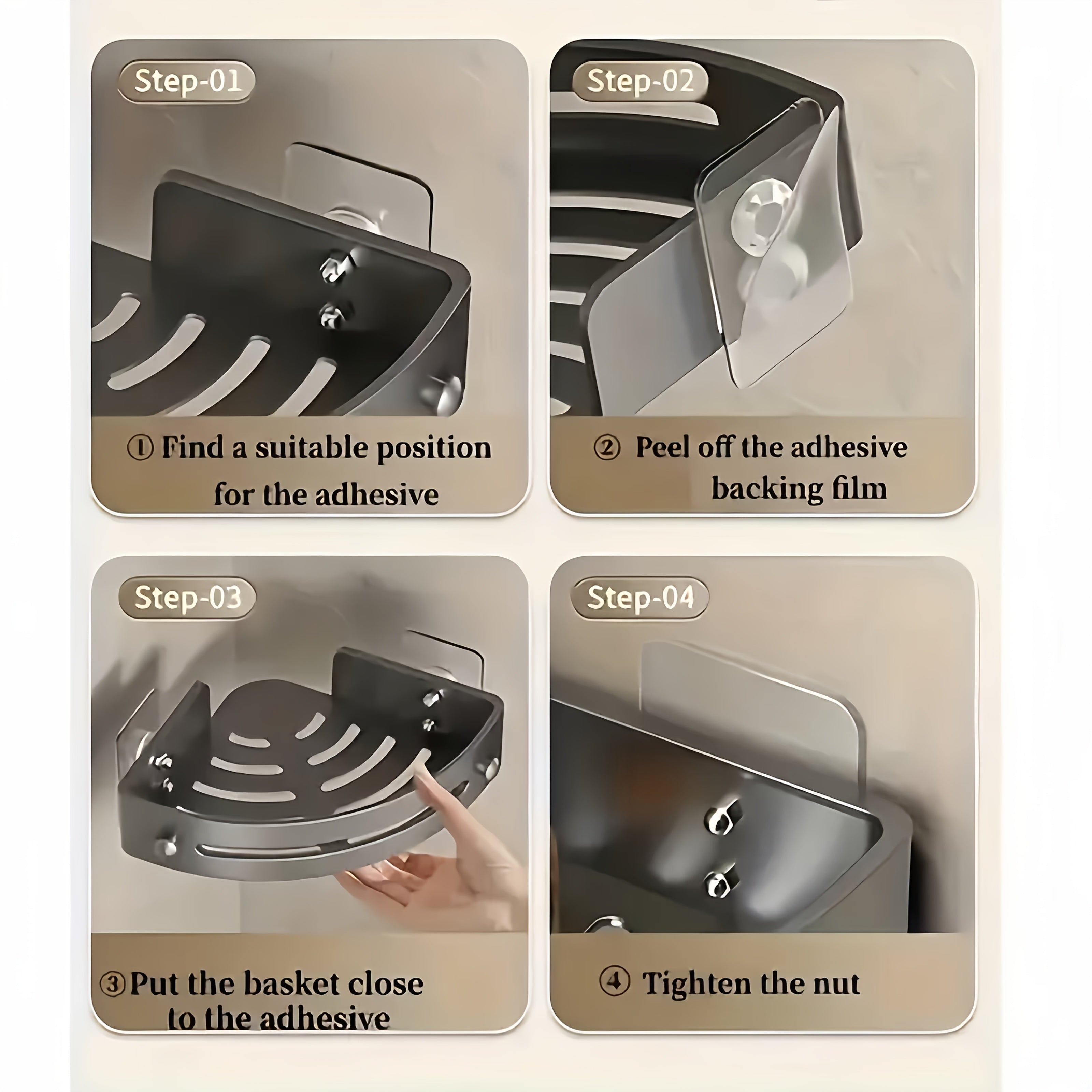 Set of 2 Adhesive Bathroom Corner Shower Racks for Shampoo Storage