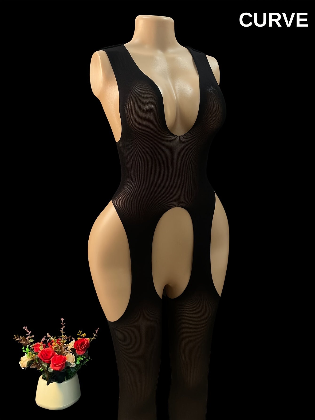 Женский сетчатый боди с вырезом в паху, прозрачные колготки полностью по телу, кружевное бельё