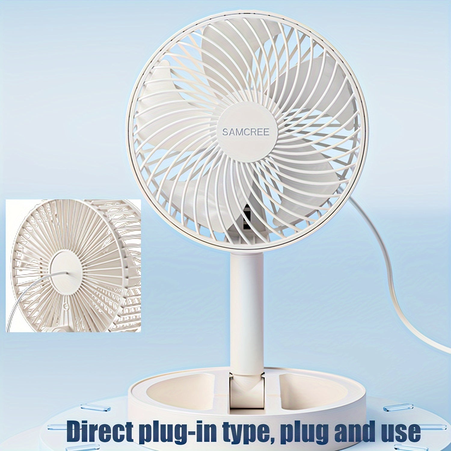 Telescopic Folding Fan with Phone Holder Portable Table Fan Quiet 360° Airflow USB Powered