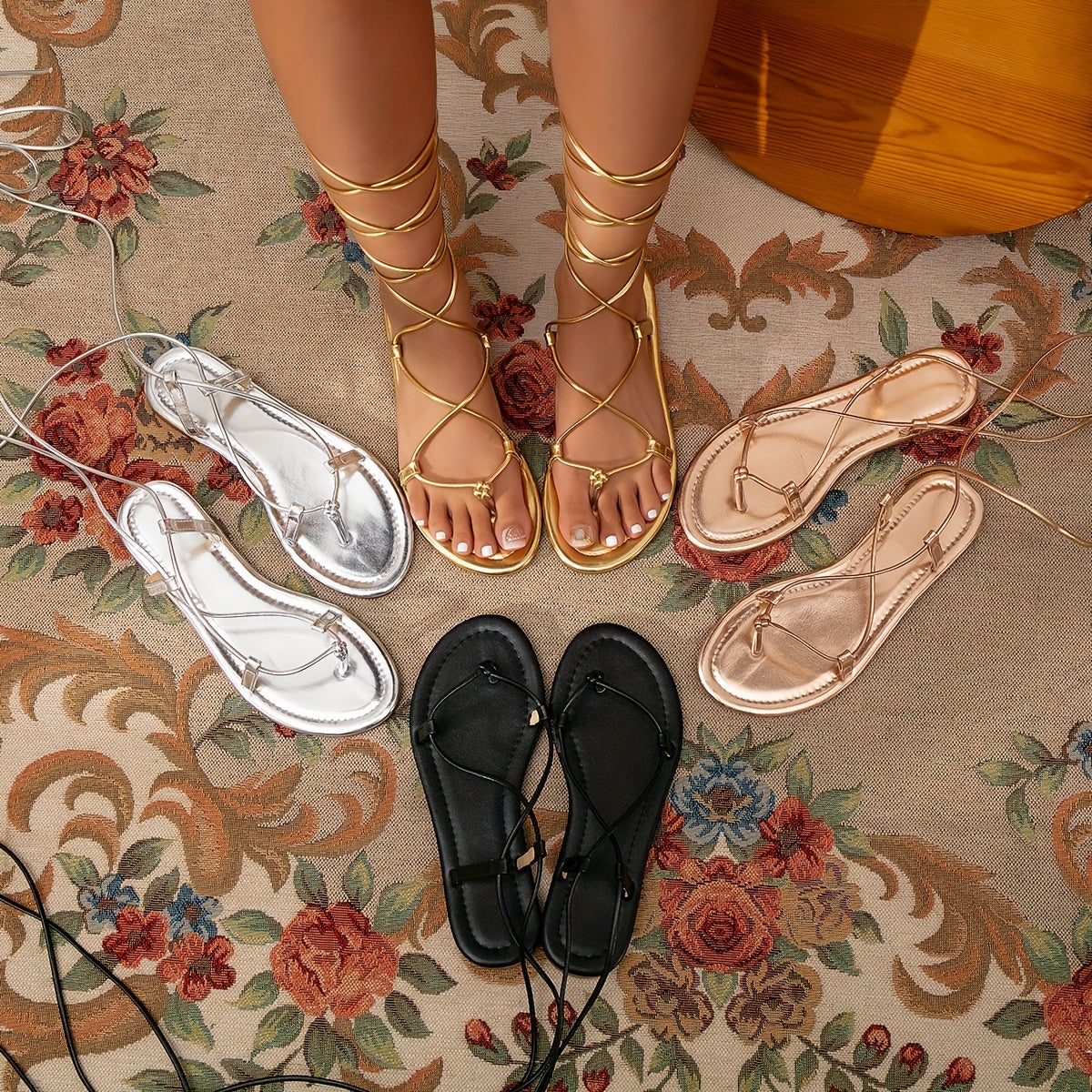 Women's Flat Sandals Thin Straps Comfortable Versatile Fairy Style