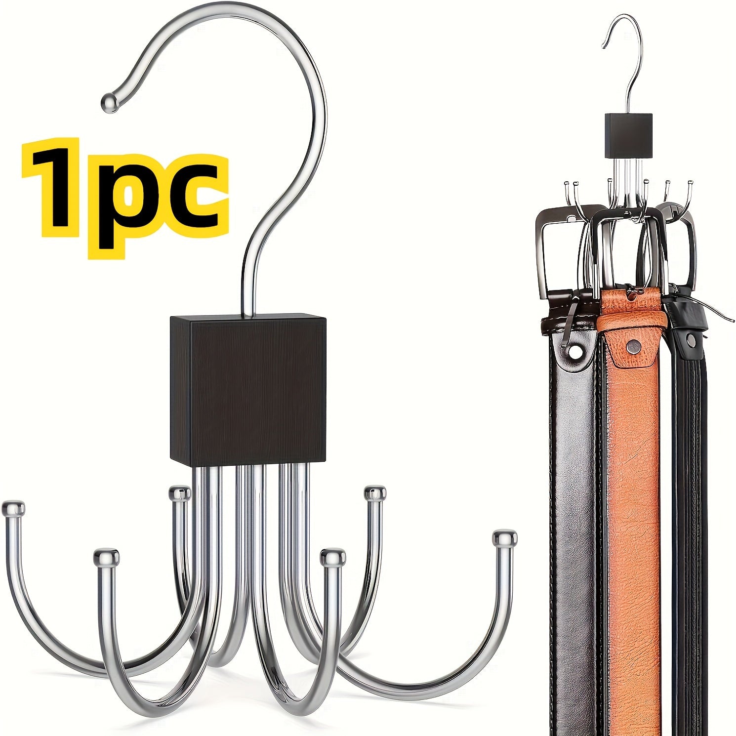 Gancho de pared con 6 garras giratorias para abrigos, sombreros, bufandas, bolsos y cinturones, acabado en madera pulida