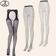 Women's Fishnet Stockings Set with Garter Belts and Thong