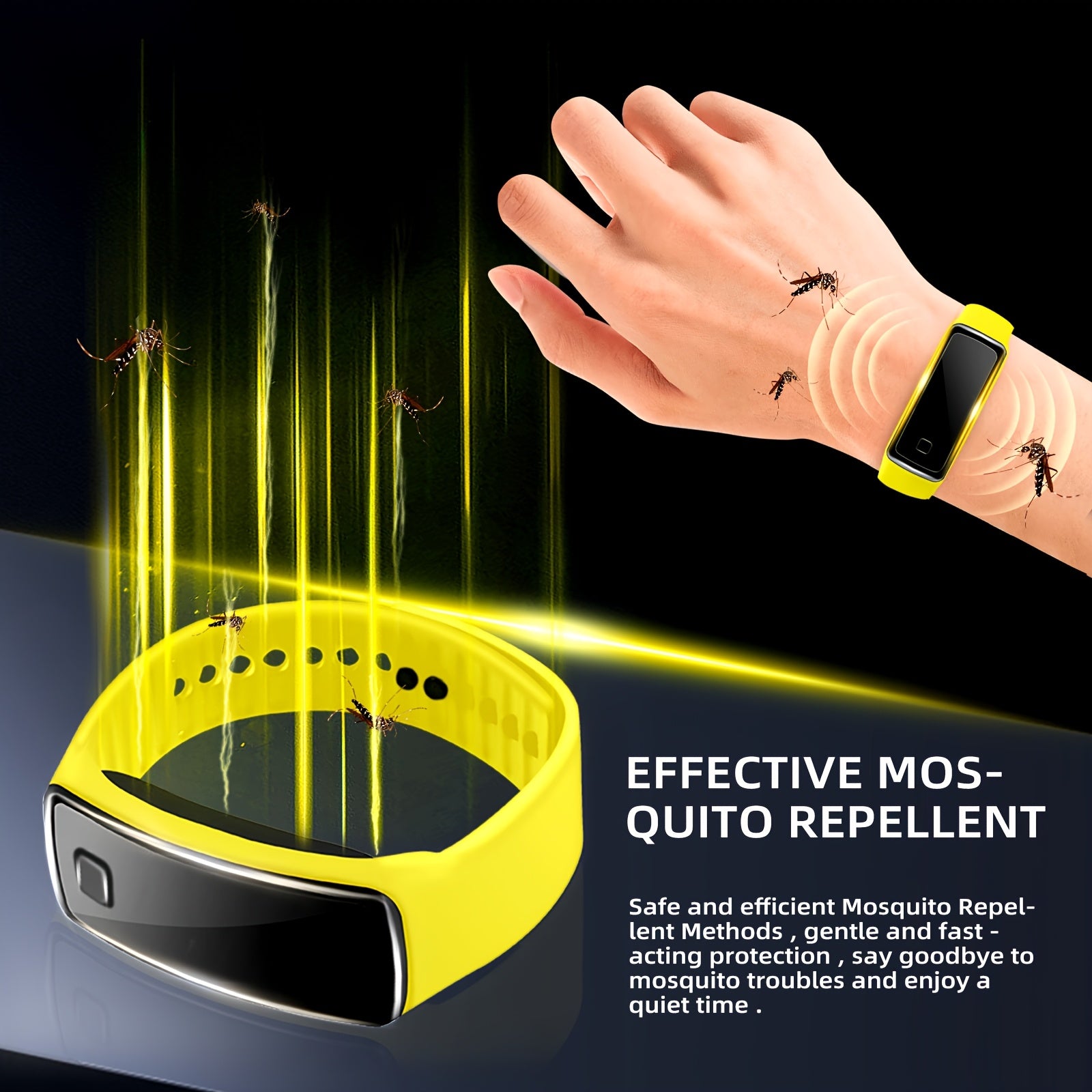 Unisex Silicone Mosquito Repellent Watch with Electric Shock Yellow Outdoor Sports