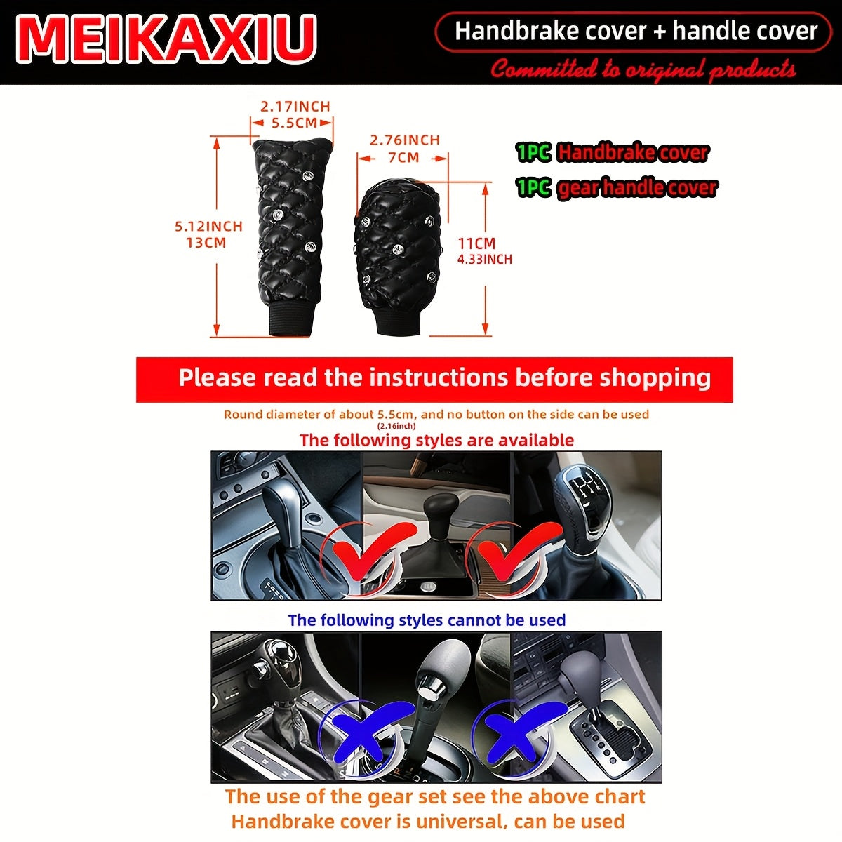 2pcs Artificial Diamond Inlaid Sheep Car Handbrake Gear Cover Interior Accessories