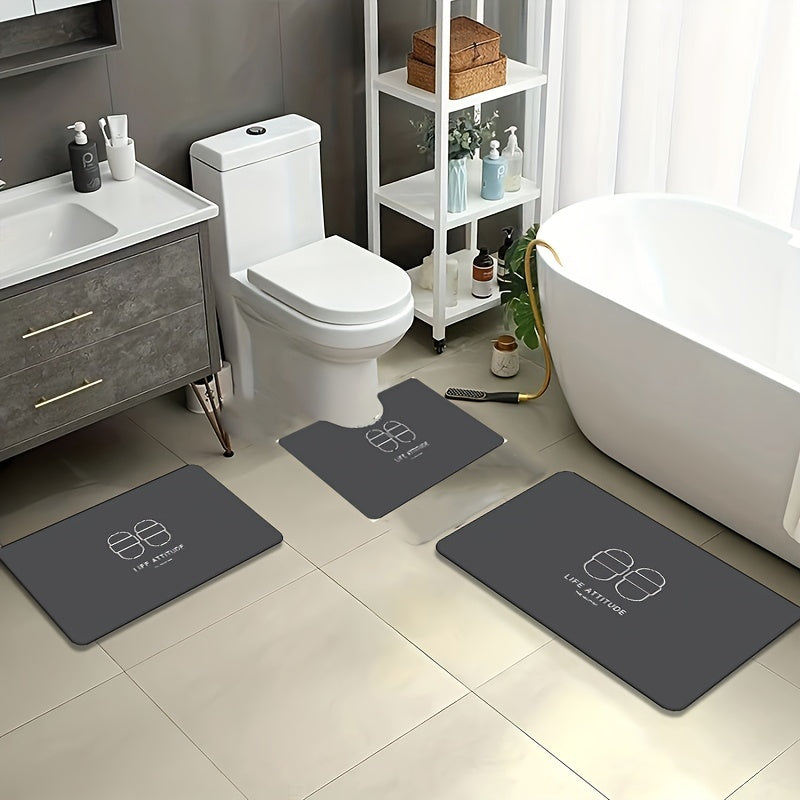 Bathroom Anti-Slip Mat Set 3 Pieces Diatom Mud Washable Wear-Resistant