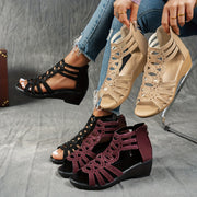 Women's Rhinestone Embellished Open-Toe Ankle Strap Sandals in Black or Beige