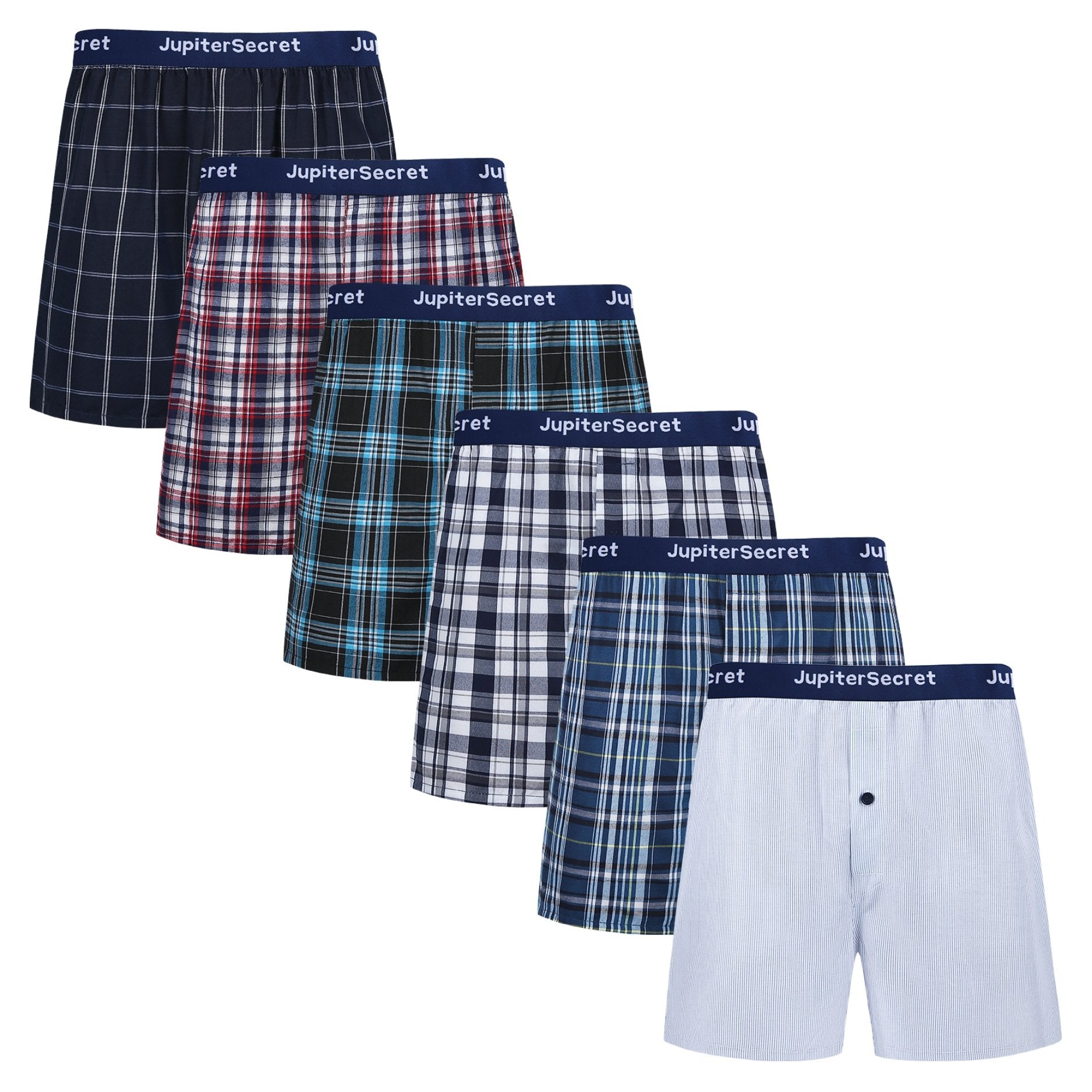Men's Woven Boxer Shorts 6-10 Pack Cotton Blend Stripes Elastic Waistband