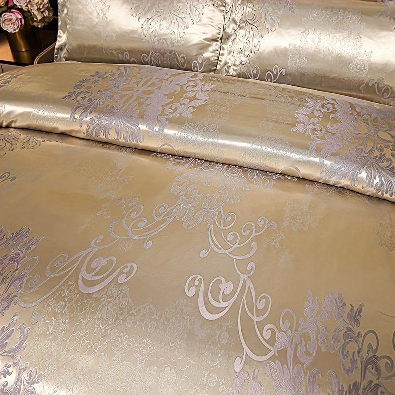 3-Piece Satin Jacquard Bedding Set with Duvet Cover and Pillowcases Golden Contemporary Bedroom Guest Room
