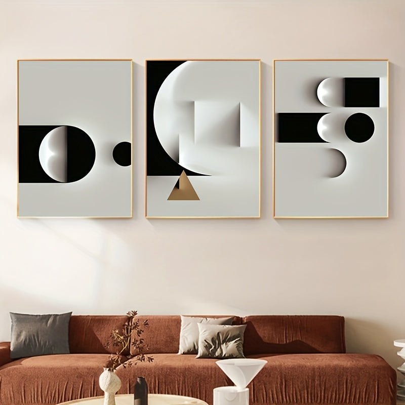 Set of 3 Black and White Geometric Canvas Wall Art Modern Nordic Style for Living Room