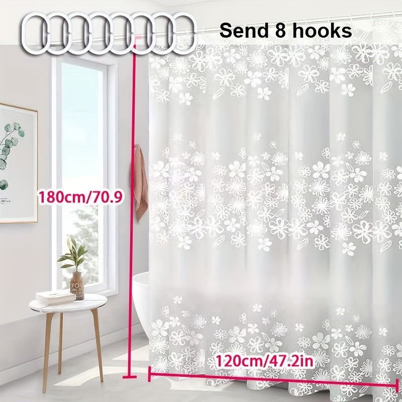 Floral Semi-Transparent Shower Curtain Waterproof Bathroom Window with Hooks