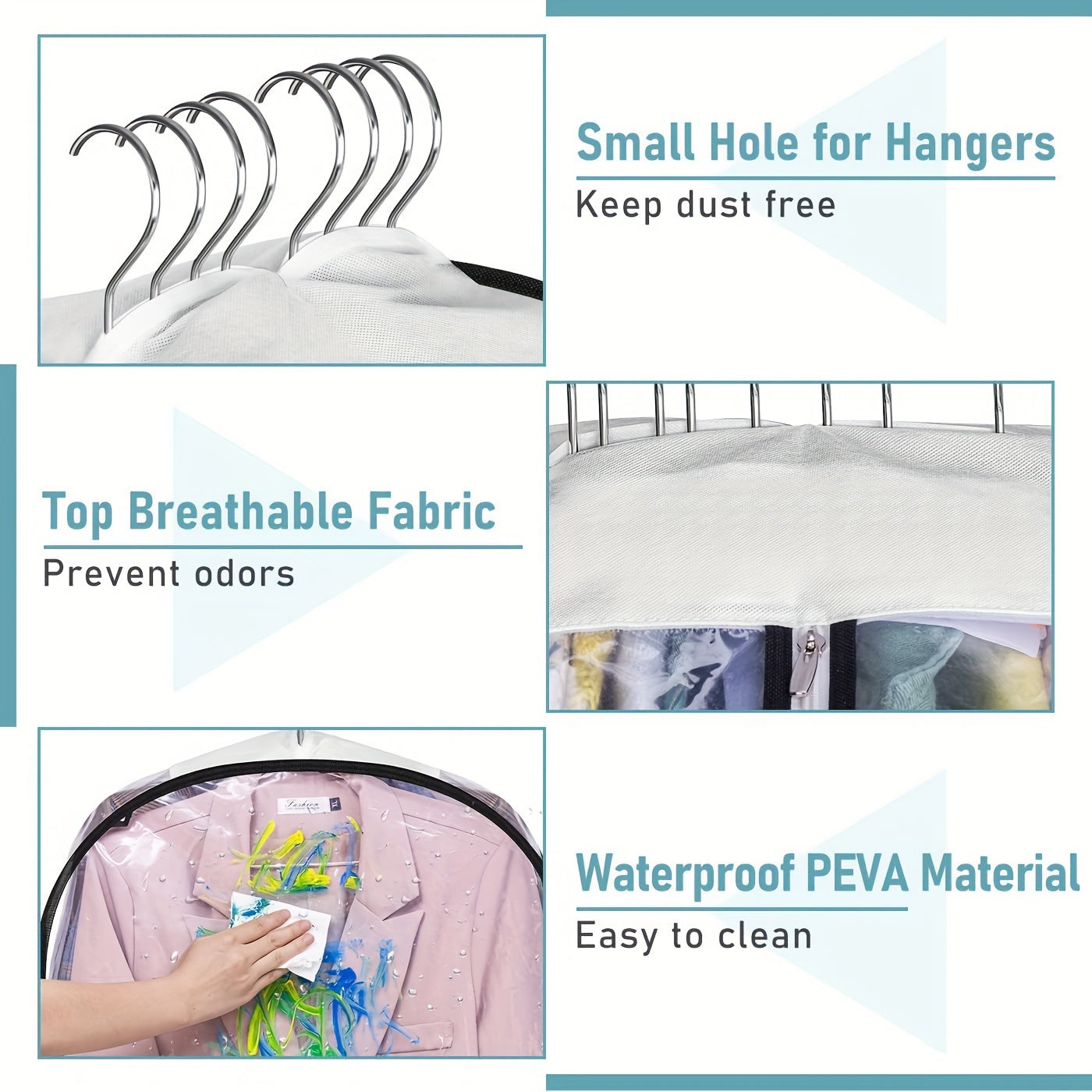 Yopiq plastik kiyim sumkasi, zip bilan, kostyumlar, palto, kiyingan va ko'ylaklar uchun