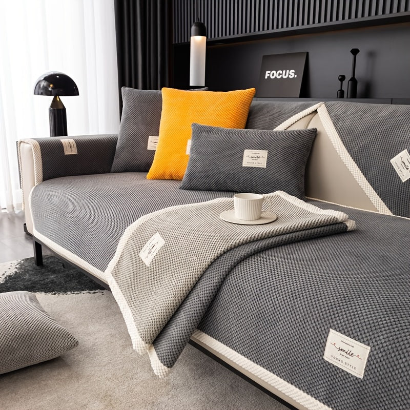 Hozirgi zamonaviy plush divan qopqog'i, barcha fasllar uchun korduroy chekkali