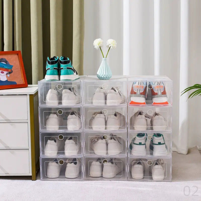 cajas de almacenamiento para zapatos de plástico 6 unidades plegables apilables impermeables a prueba de polvo organizador