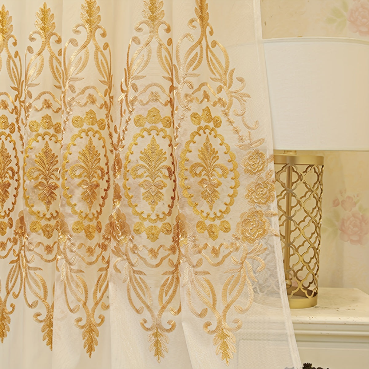 European Style Rhombus Embroidered Sheer Curtains for Living Room or Bedroom