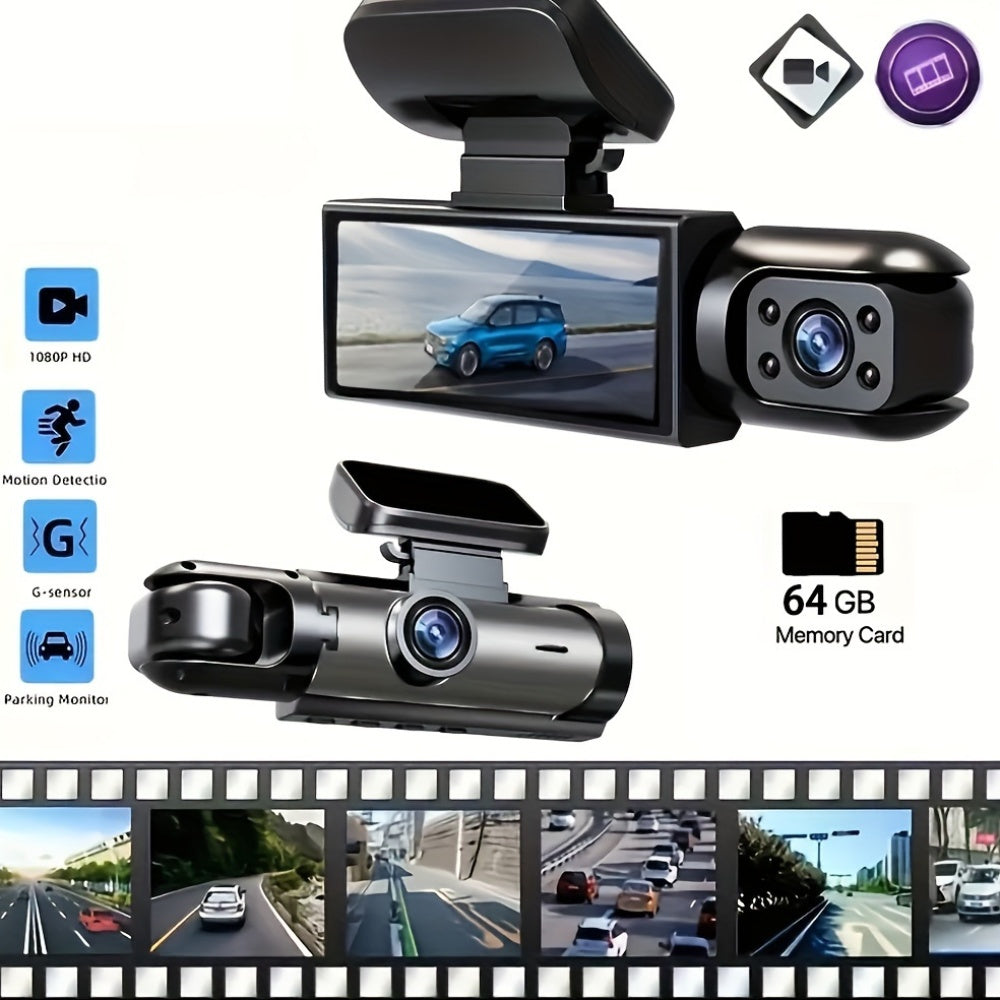 Vehicle Dash Cam 1080P Night Vision 64GB Memory Card Wide-Angle Parking Monitor