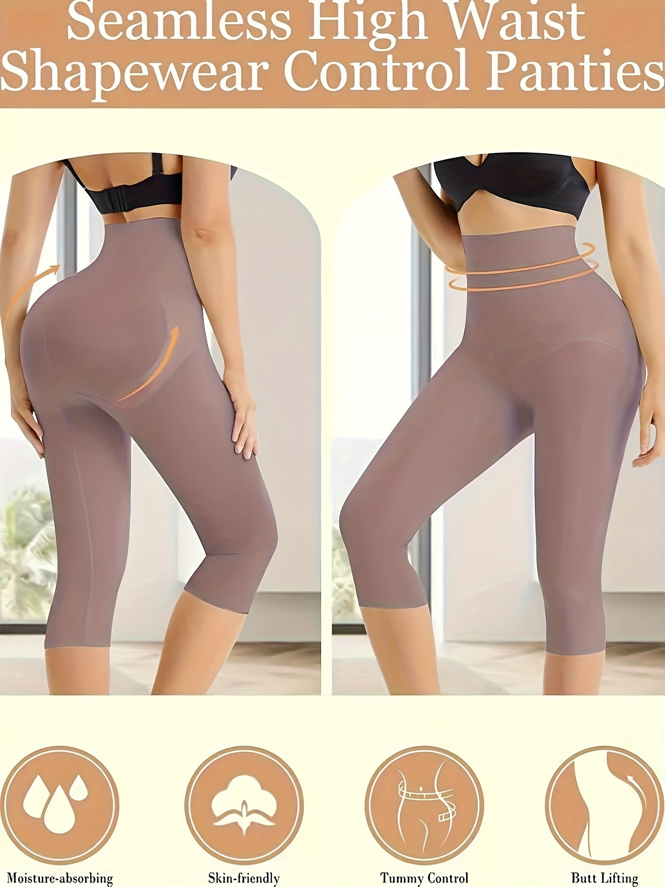 Women’s High-Waisted Slimming Capri Leggings Tummy Control Butt Lift Seamless Lightweight