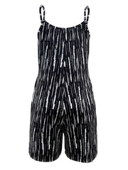 Women's Black and White Striped Sleeveless Jumpsuit with Pockets