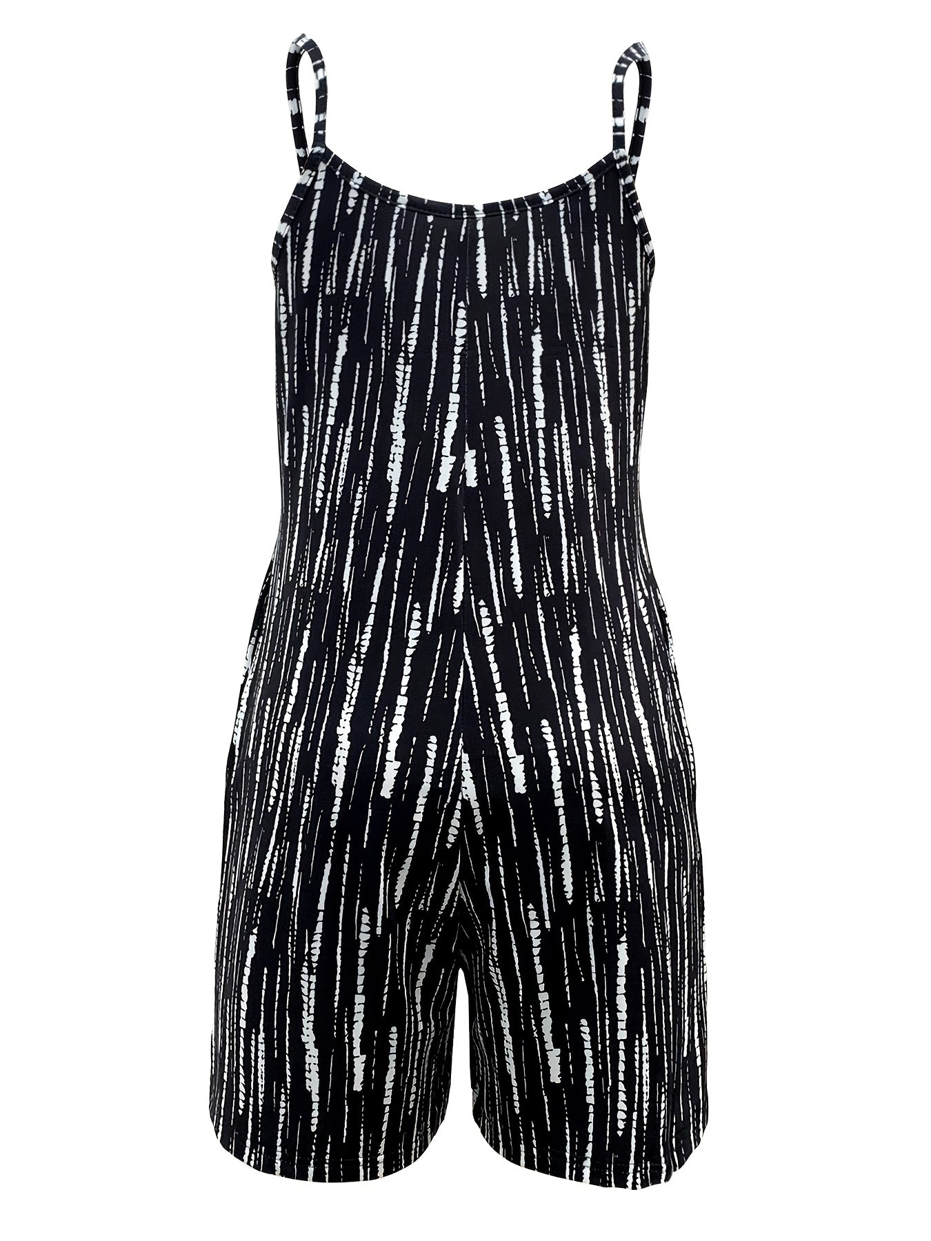Women's Black and White Striped Sleeveless Jumpsuit with Pockets