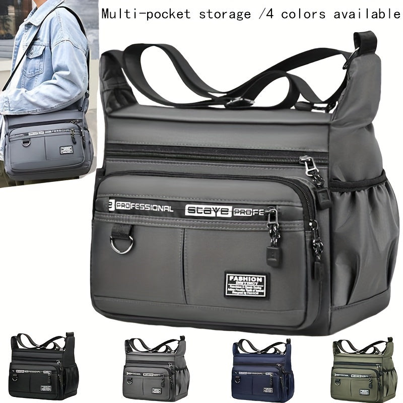 Gray Nylon Shoulder Bag for Men Waterproof Large Capacity Casual Business with Adjustable Strap