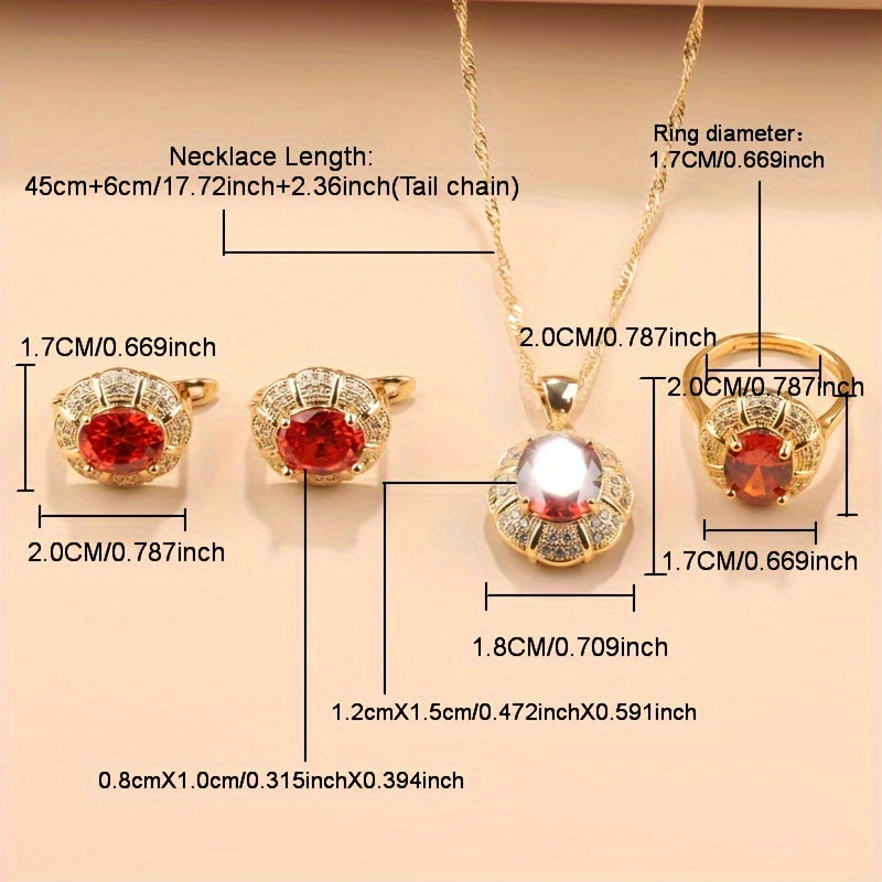 Women's Jewelry Set 5-Piece Cubic Zirconia Necklace Earrings Ring Bracelet for Weddings