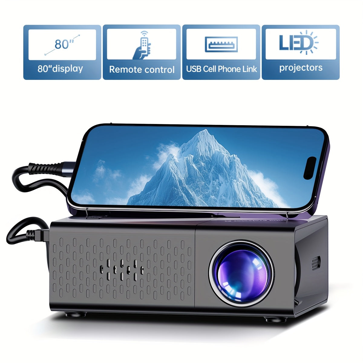 Video Projector 1080P Support for Movies TV Gaming for Home Theater and Outdoor